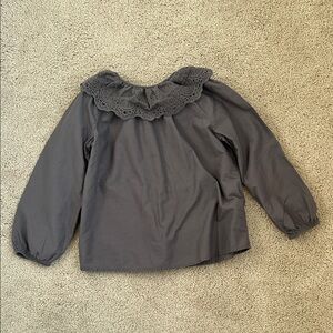 H&M Gray Long Sleeve Blouse with Lace Collar, 6